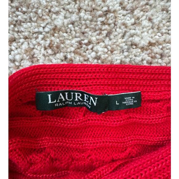 LAUREN, Ralph Lauren Sweater, Size Large, Red Cable Knit poncho sweater; baggy - Picture 3 of 8